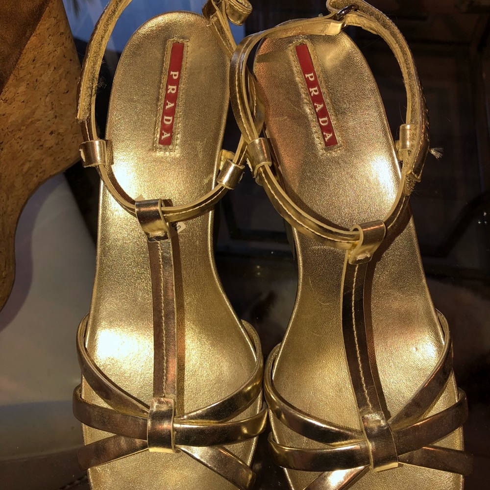 GOld Prada wedges shoes